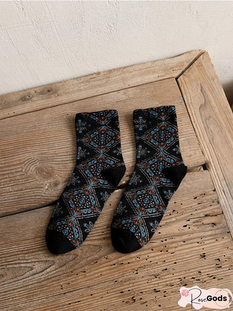 Vintage Diamond Floral Socks