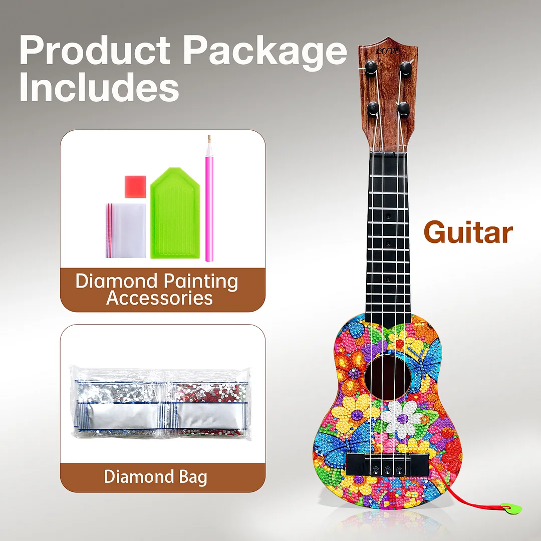 DIY Wooden Guitar Diamond Art Ornament Unique for Musicians (Flower Butterfly)