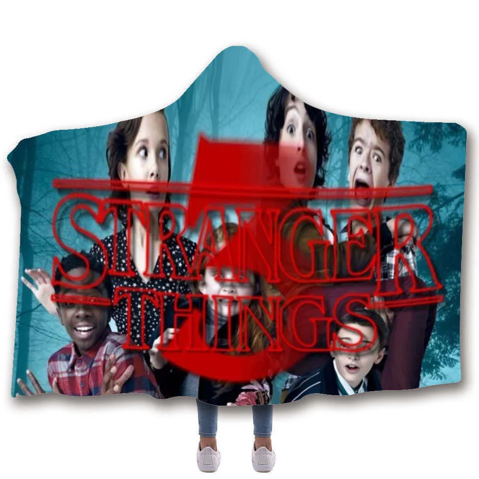 Stranger Things Hooded Blanket For children Sherpa Fleece Hoodie Blanket For Sofa Microfiber Mantle Throw Blanket For Travel