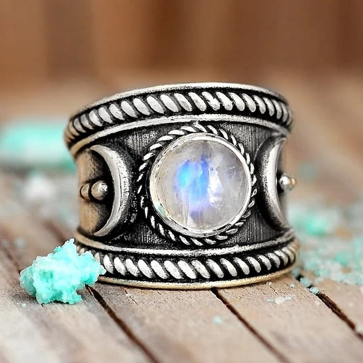 Boho Moon Moonstone Ring Sterling Silver