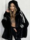 Women Plush Hooded Vertical Stripe Printed Casual Coat
