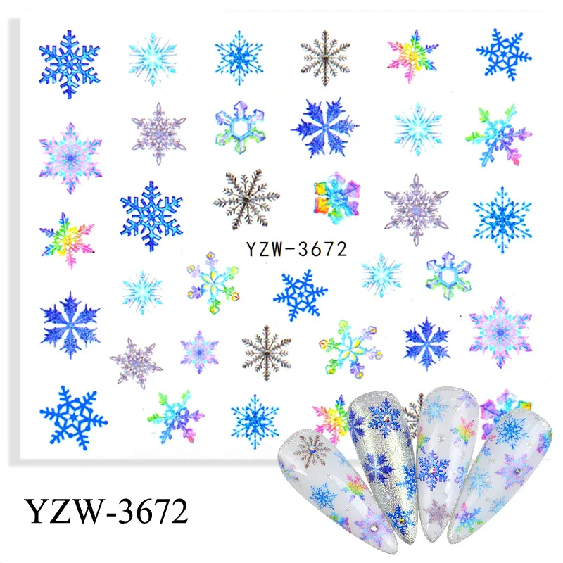 Churchf 1pcs Autumn Winter Nail Sticker Robin Snow Flower New Year Halloween Christmas 3D Decals Nail Art Design Decor Accessories-Nail Inspo