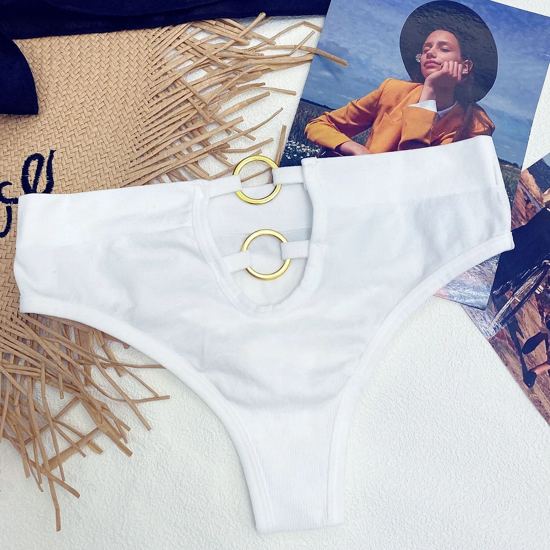 New Women's Underwear Sexy Solid Color Panties Fashion Metal Ring Comfort Briefs Mid Waist Seamless Underpants Female Lingerie