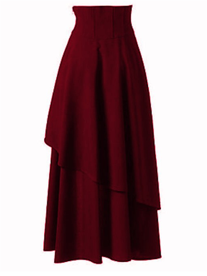 Women's Temperament Commuter Solid Color Irregular High Waist Multi Layers Hem Tie Zipper Halter Long Skirt