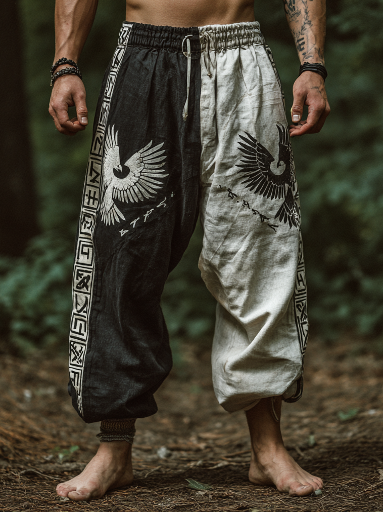 Men's Viking Runes Nordic Two-Tone Raven Pattern Pants / Rvogue / Rvogue