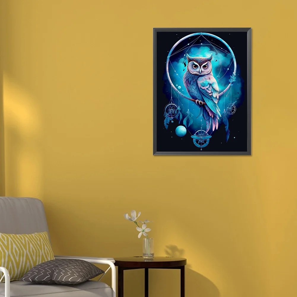 Diamond Painting - Full Round Drill - Owl Dreamcatcher(Canvas|30*40cm)