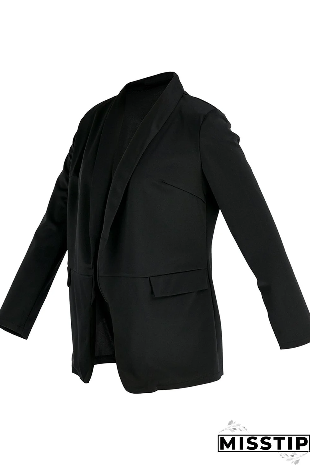 Black Fashion Casual Solid Patchwork Cardigan Turn-back Collar Outerwear