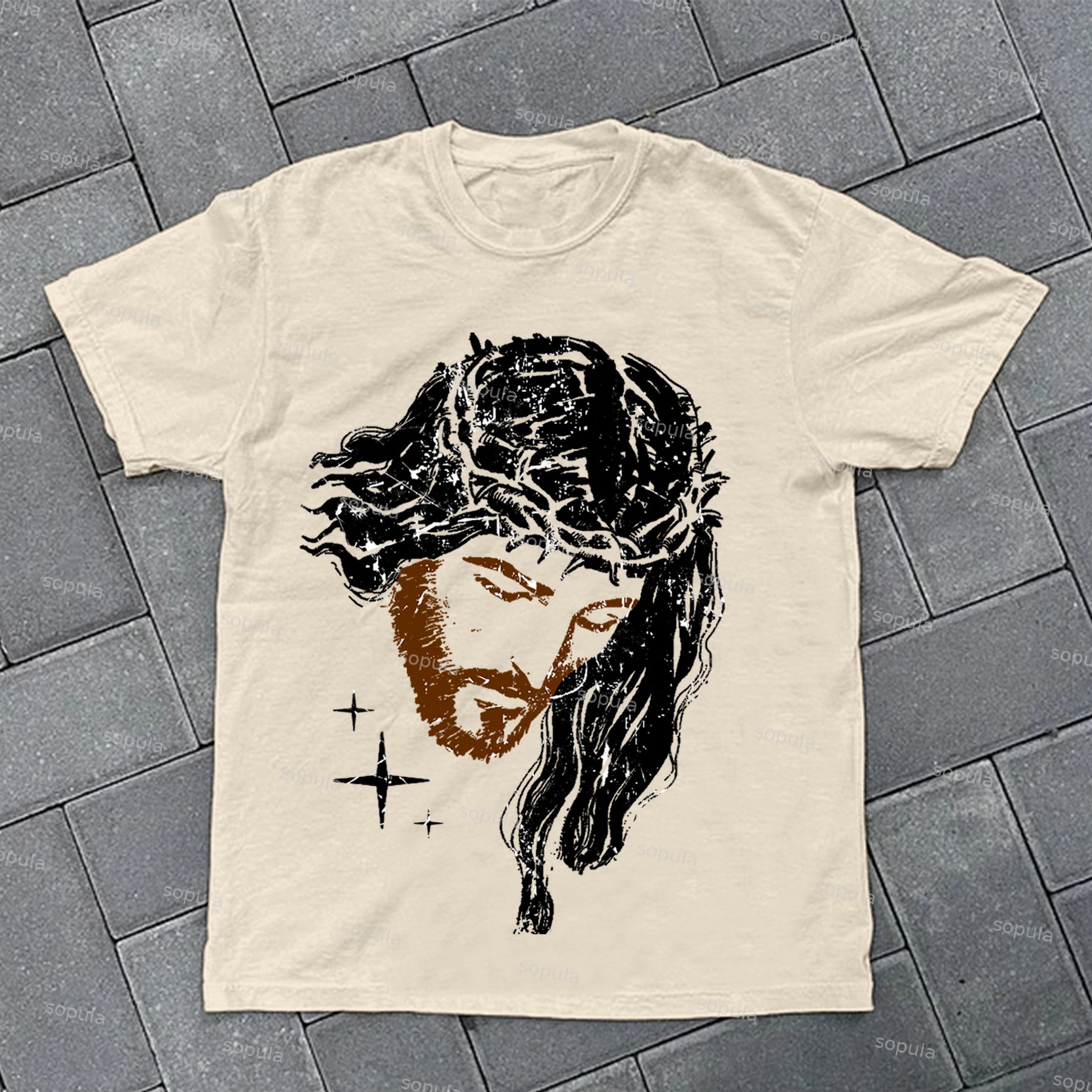 Sopula Stylish Vintage Jesus Faith Over Fear Cotton T-Shirt - SOPULA