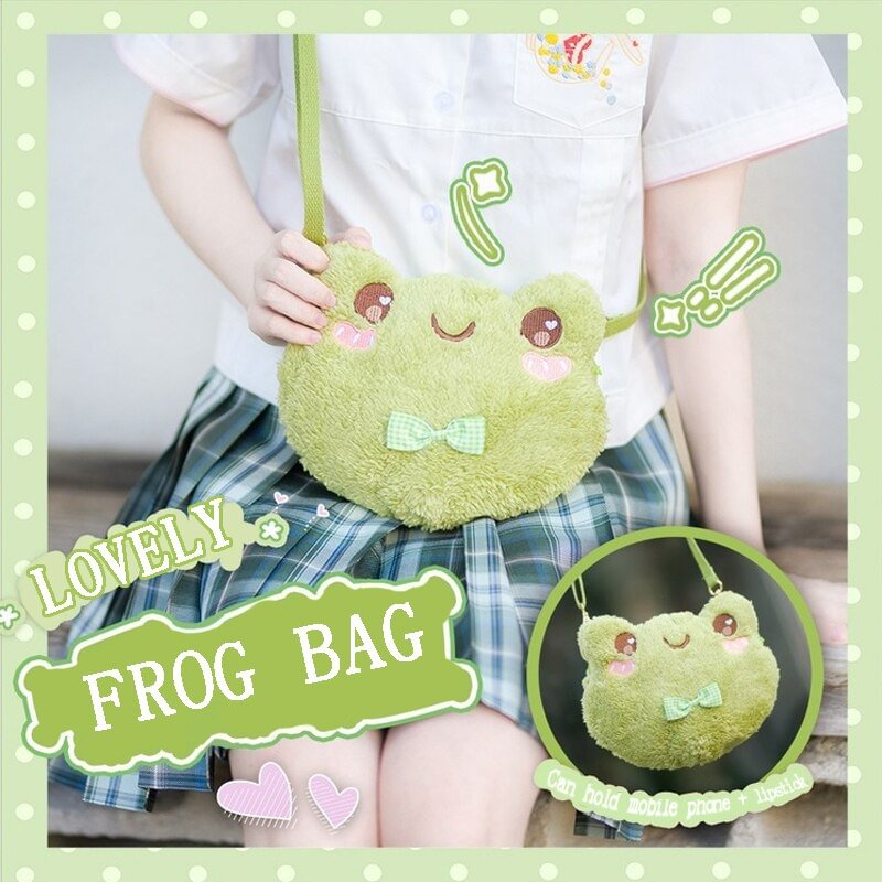 New ins girl funny frog shoulder bag lady cute duck doll plush mobile phone bag women cartoon fur coin purse US Mall Lifes