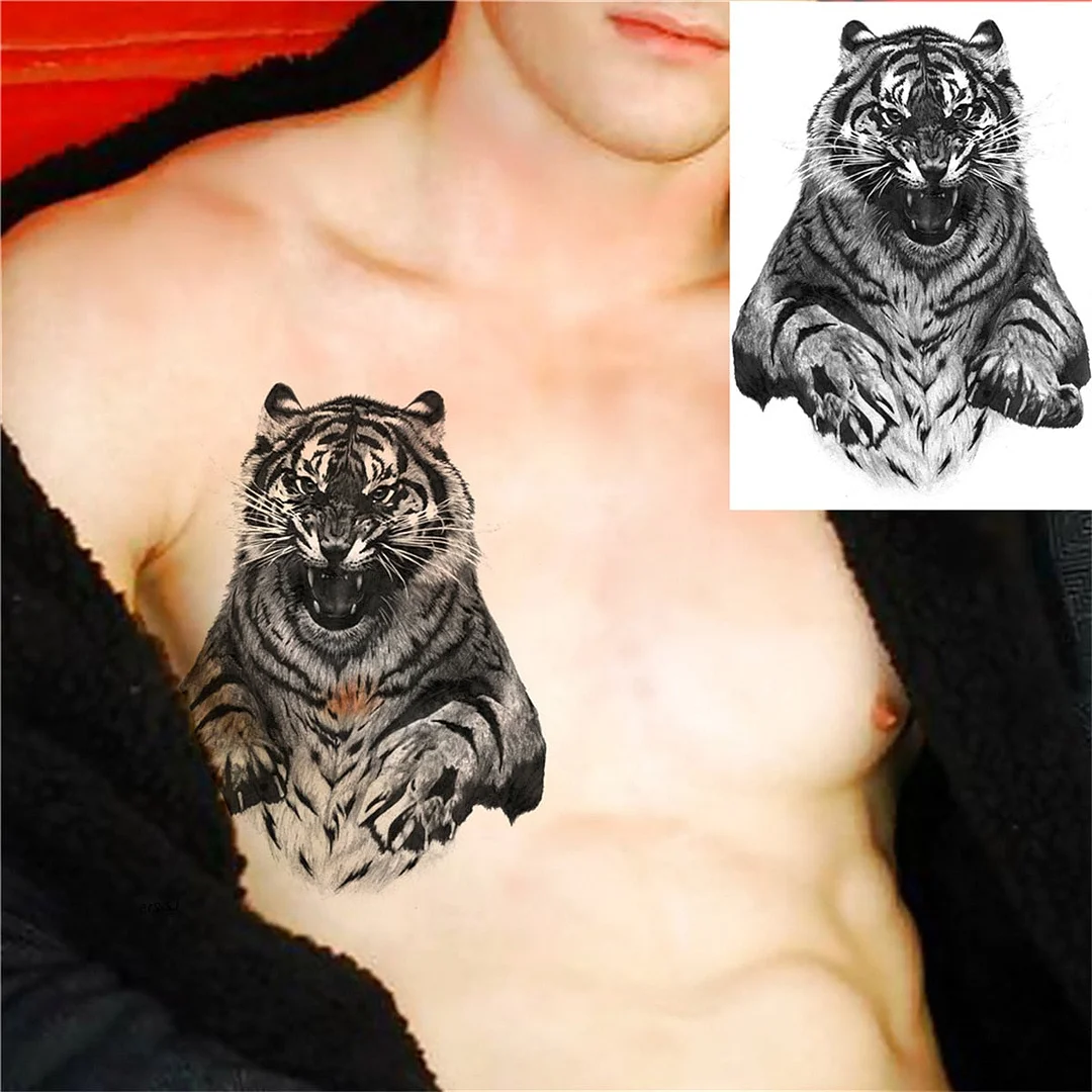 Evil Tiger Temporary Tattoos For Men Women Adult Boys Geometry Wolf Tattoo Sticker Animal Fake Lion Black Skull Astronaut Tatoo