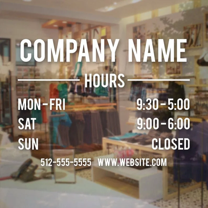 Customized Store Hours Sign Window Sticker Business Vinyl Decal Hours of Operation Sticker Custom Company Name Wall Mural AZ771