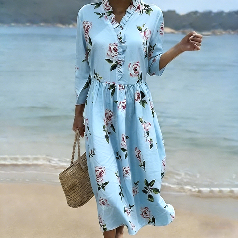 Vintage Rose Pattern Ruffle Design Madi Dress wearshes