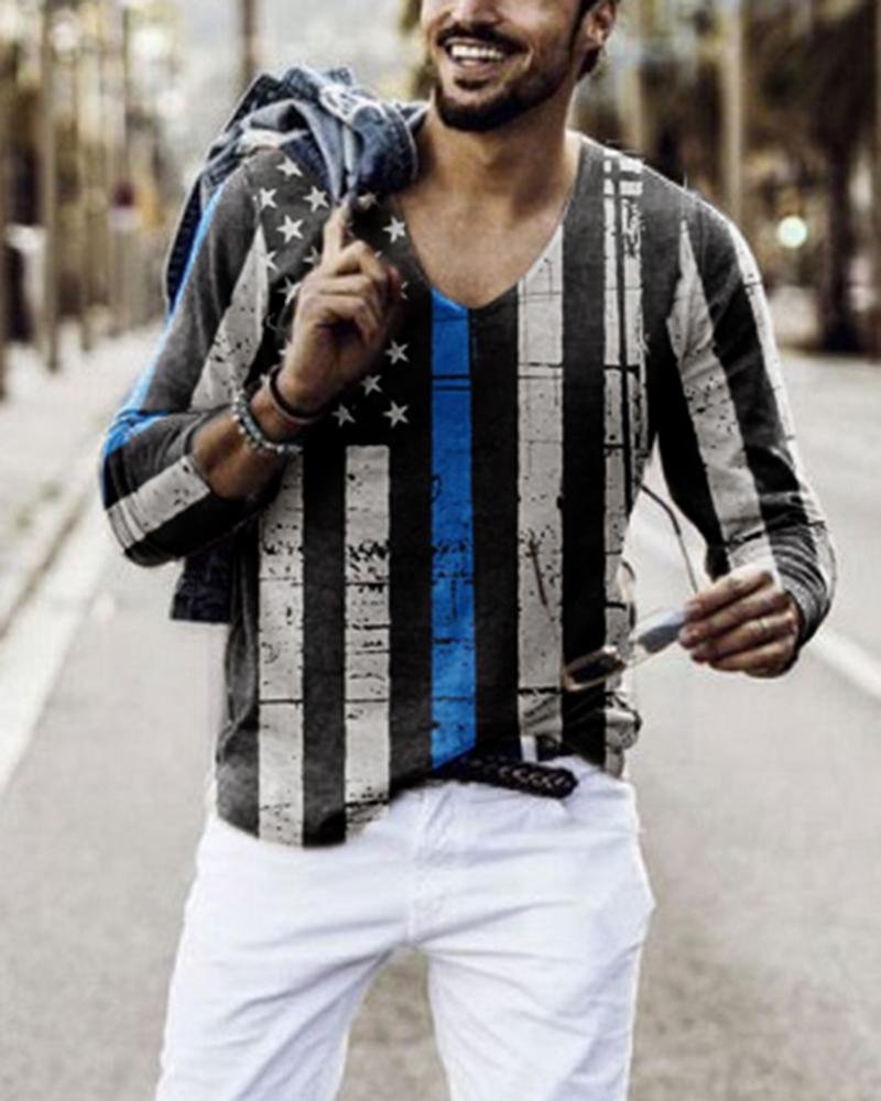 Men's Flag Printing Long Sleeve