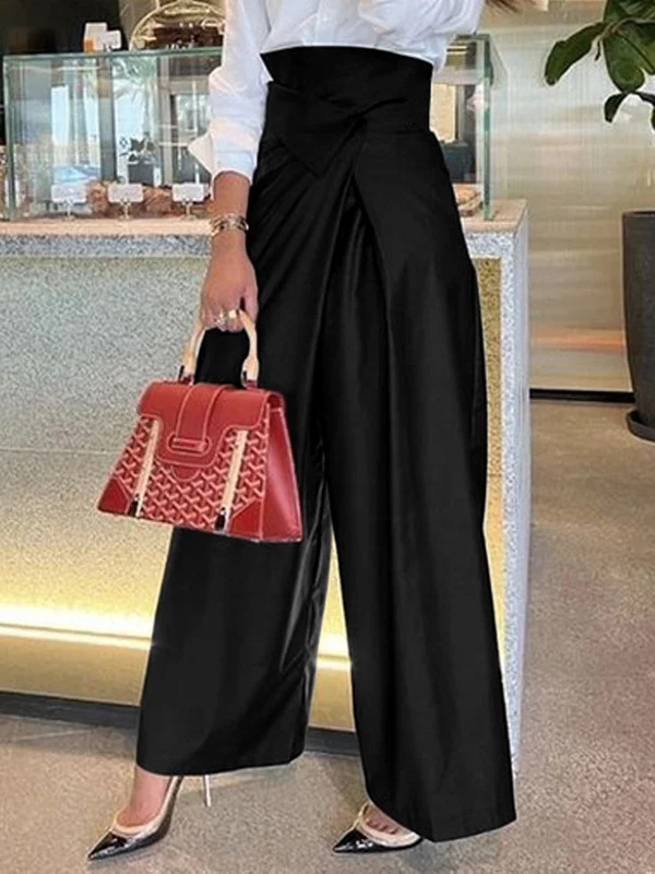 High Waisted Wide Leg Asymmetric Pleated Solid Color Split-Joint Pants Trousers