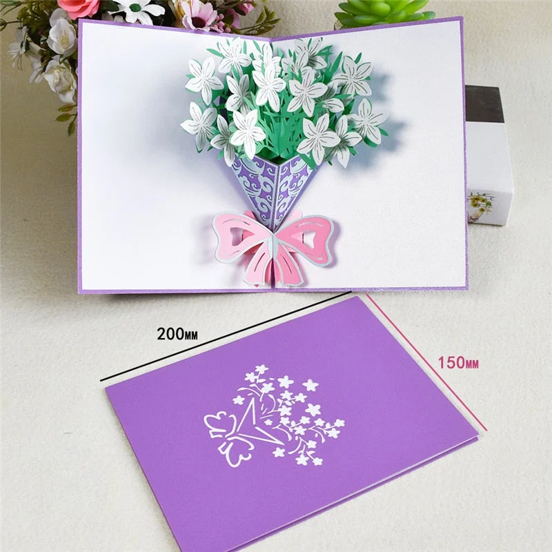 10 Pack 3D Gardenia Bouquet Card Pop-Up Mothers Day Greeting Cards for Wife Birthday All Occasions