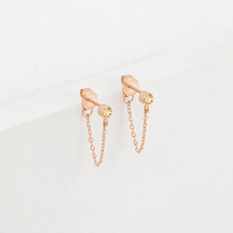 1 Pair Minimalist Geometric Inlay Stainless Steel Rhinestones 14K Gold Plated Rose Gold Plated Drop Earrings