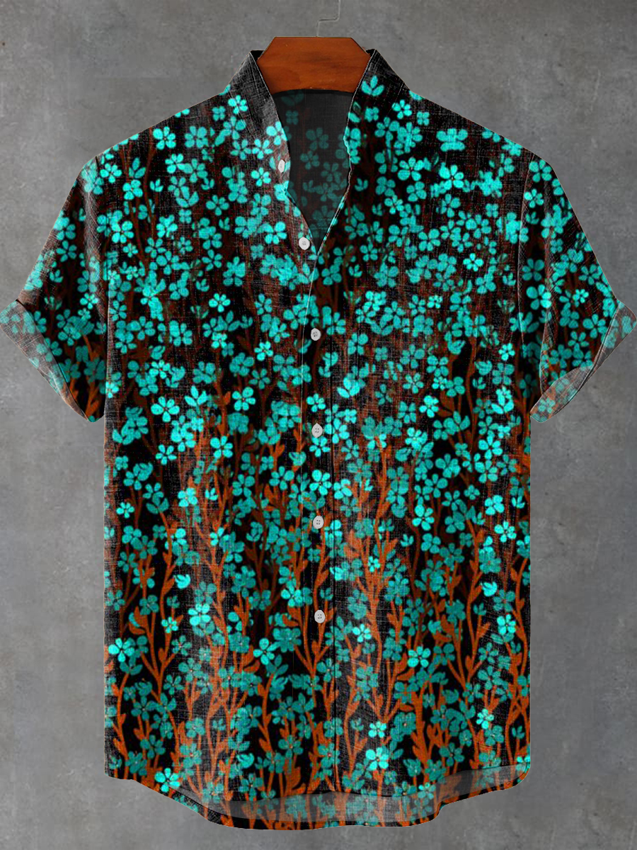 Vintage Gradient Floral Art Print Casual 100% Cotton Shirt