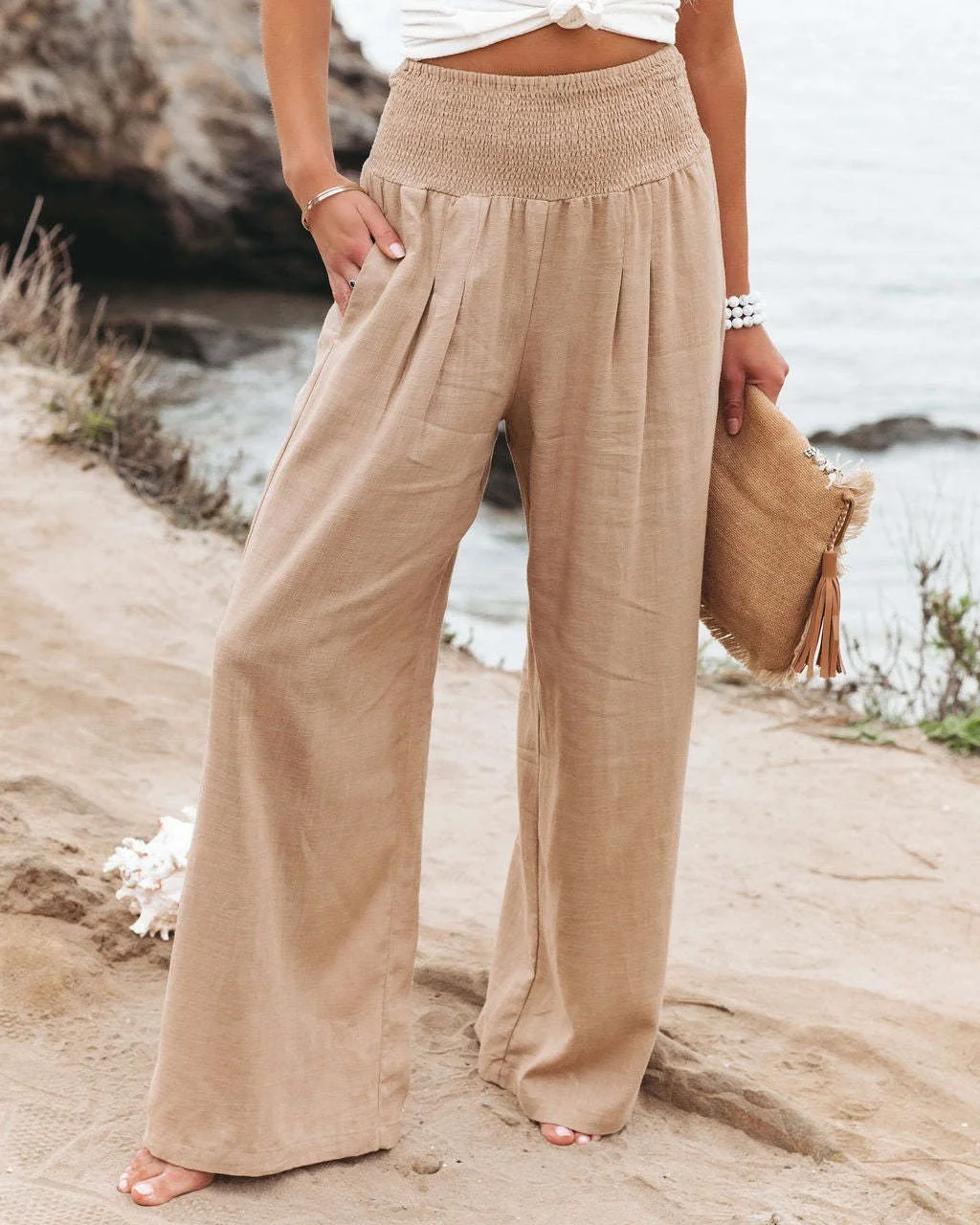 Casual wide leg cotton and linen loose trousers⭐
