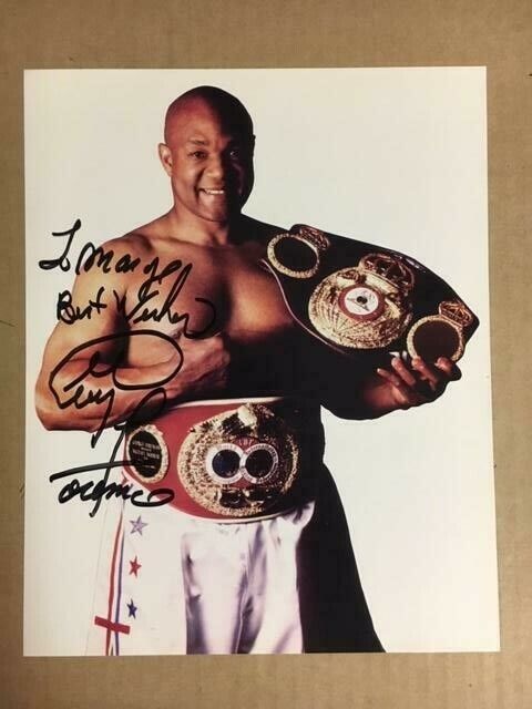 George Foreman Boldly Signed 8x10 Photo Poster painting w/Championship Belt with COA