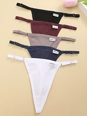 Ddmcloud 5PCS/Set Cotton Panties for Women Adjustable G-String Thongs Seamless Low Rise Underpant FINETOO Solid Color Breathable Lingerie