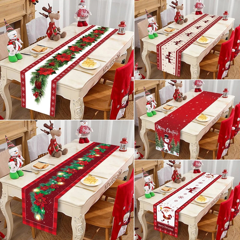 Tegooe Polyester Christmas Table Runner - Classic Poinsettia Design 35x180cm