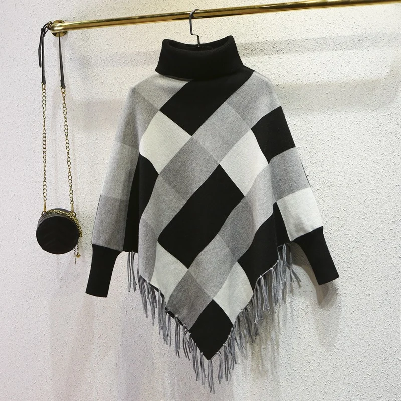 Churchf Churchf Women's 2023 New Medium Long Sweater Sweater Tassel Shawl Autumn And Winter Cape Type Bat Coat