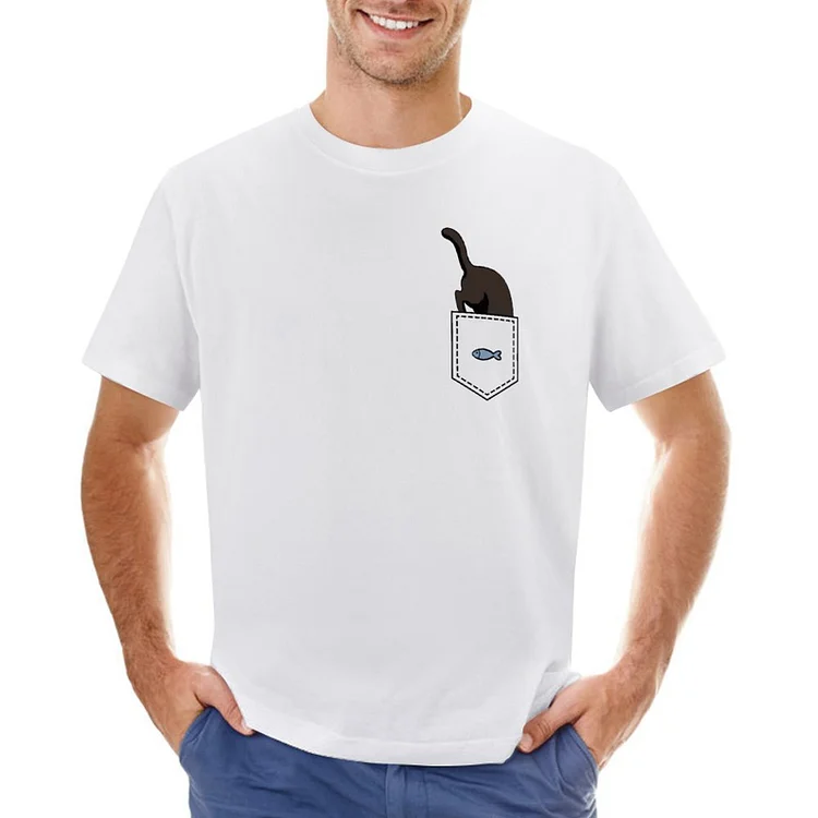 Pocket Black Cat Fish T-shirt &Agrave; Manches Courtes Gildan Pour Homme