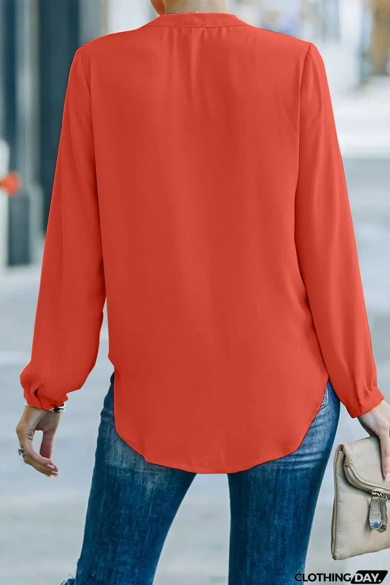 Casual Solid Fold V Neck Tops(6 Colors)