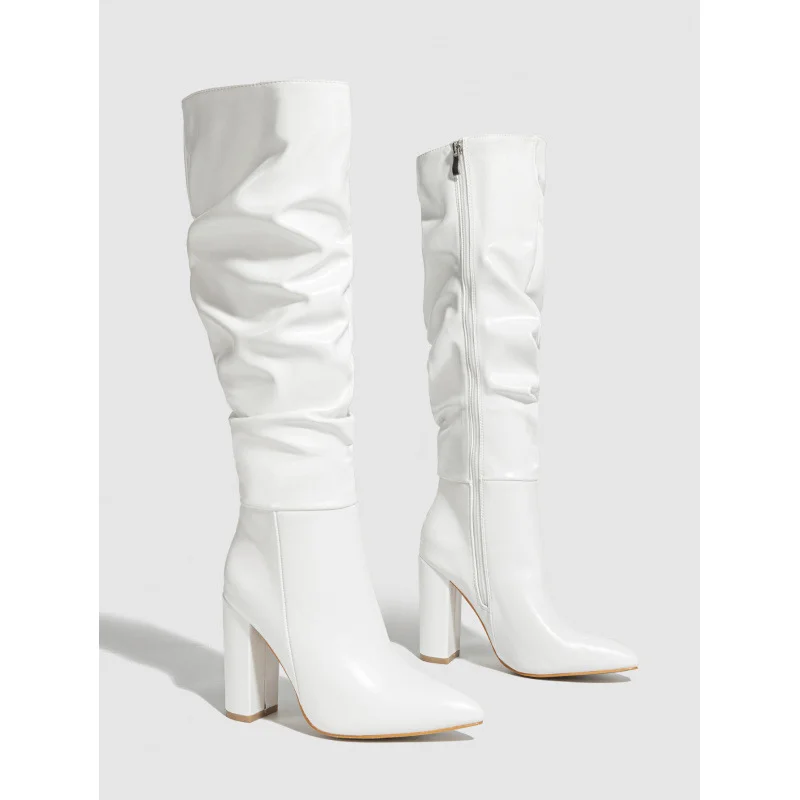 Yyvonne Pointed Head Thick And Fashion Tips Naturally Wrinkled Inside Zipper Fashion Boots Large-Size Bare Boots