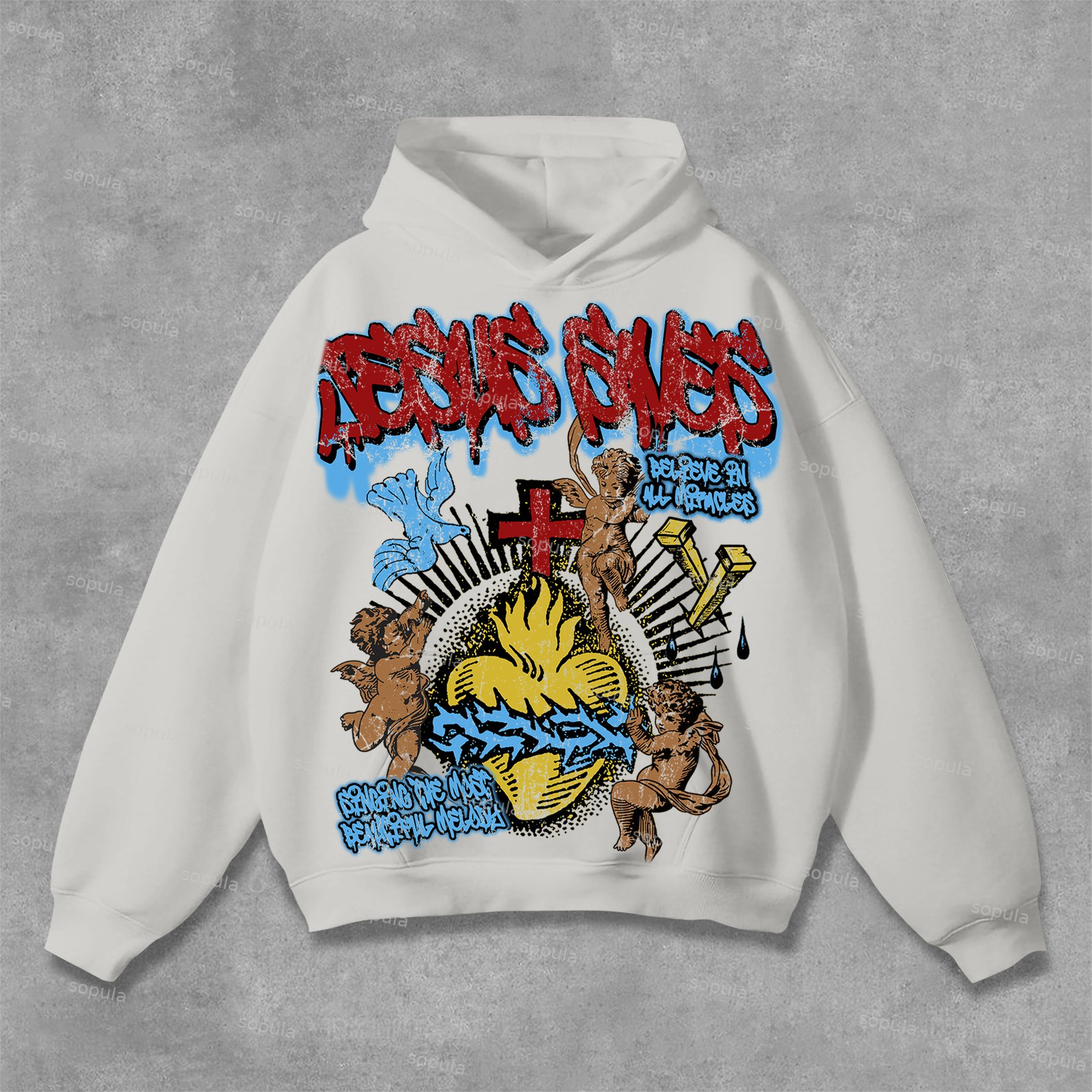 Sopula Unisex Men's Men's Jesus Saves Angel Graphic Print Pocket Hoodie - SOPULA