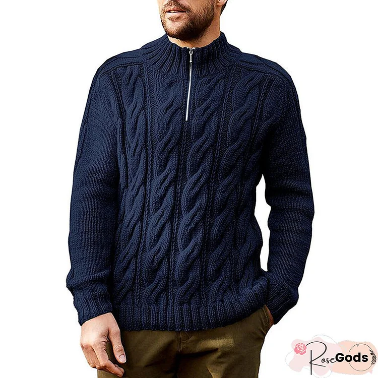 Men's New Solid Color Half High Neck Long Sleeve Sweater