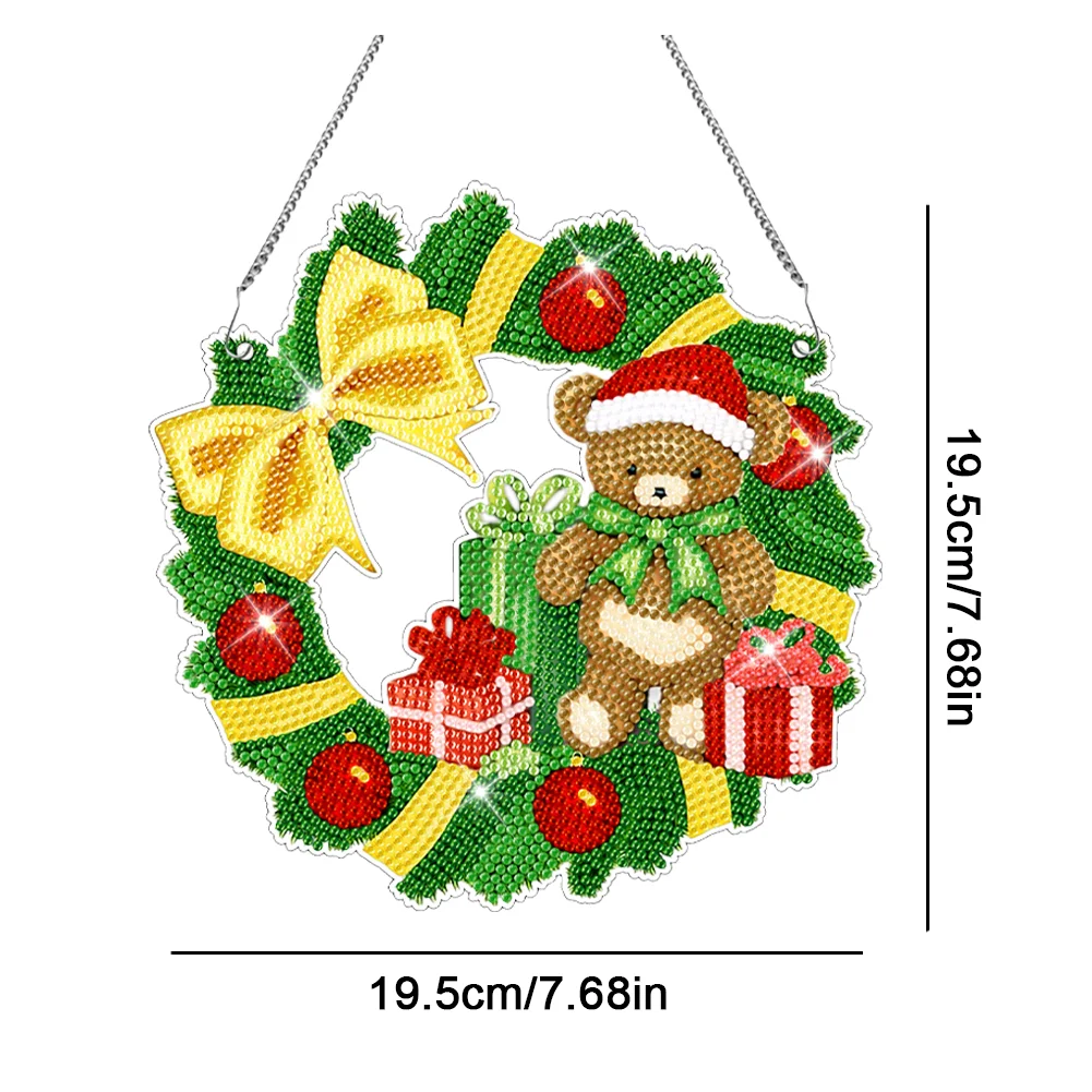 DIY Christmas Bear Wreath Acrylic Single Side Special Shaped Diamond Painting Hanging Ornament