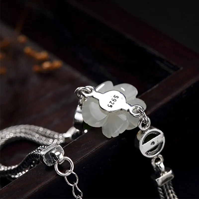 White Jade Plum Flower Happiness Bracelet