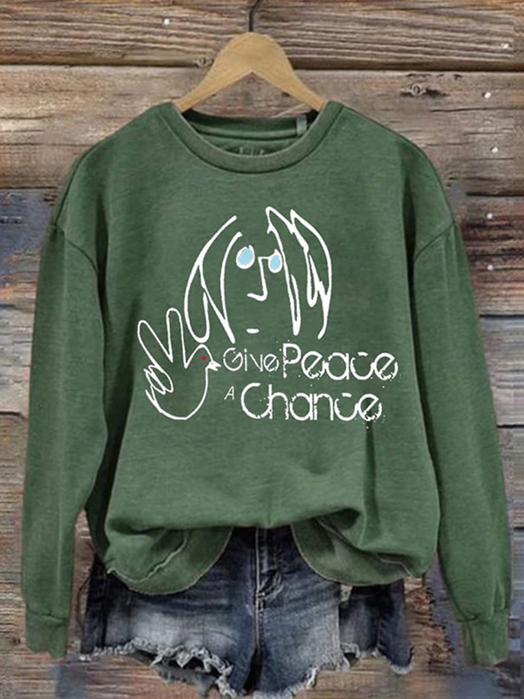 Comstylish Give Peace A Change Print Long Sleeve Sweatshirt
