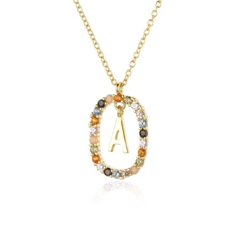 Colorful Zircon Embellished A-Z Initial Letter Personalized Necklaces