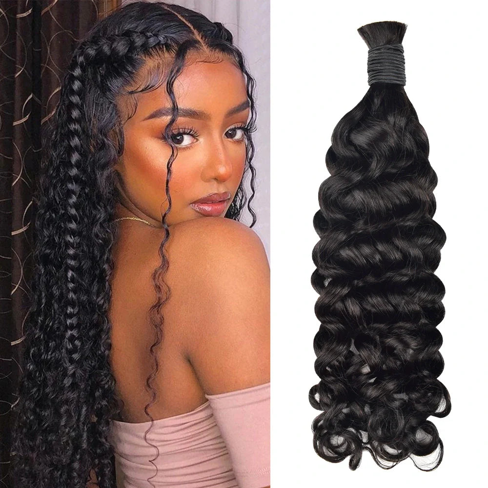 Natural Black Italian Curly Bulk Human Hair For Boho Braids BORUIHAIR