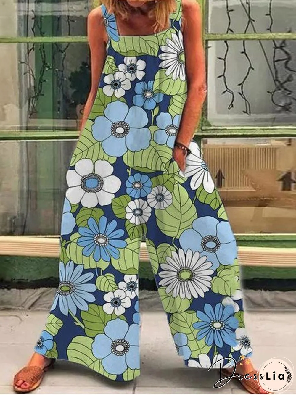 Women'S Jumpsuits Printed Sling Pocket Wide-Leg Jumpsuit
