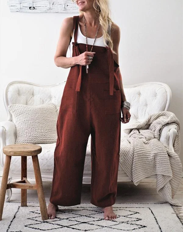 casual pure color with pockets jumpsuits p118016