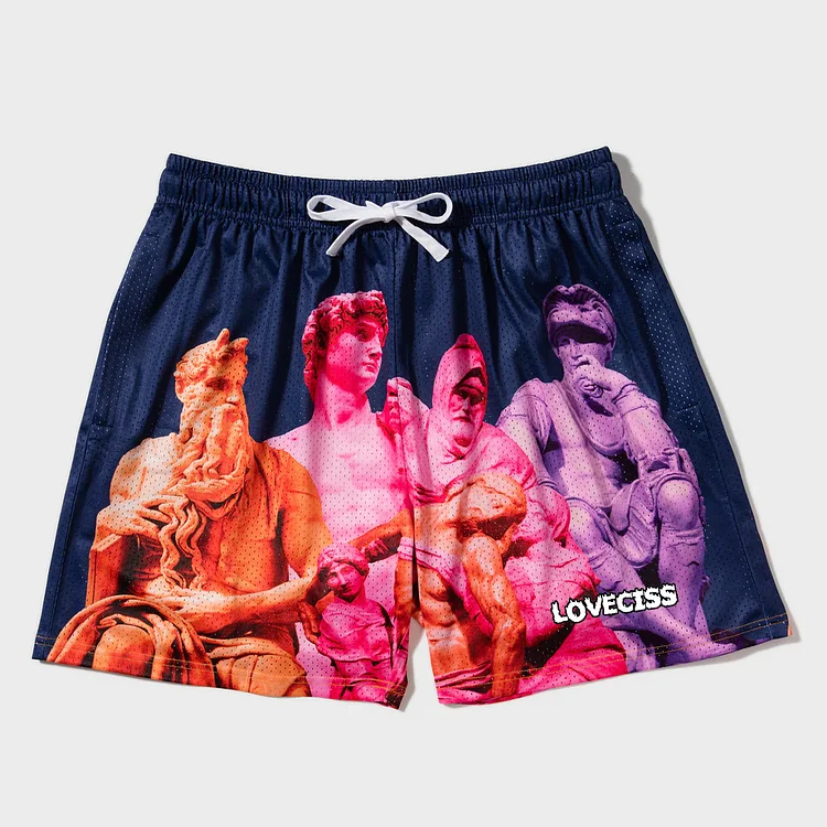Statues Printing Casual Mesh Shorts