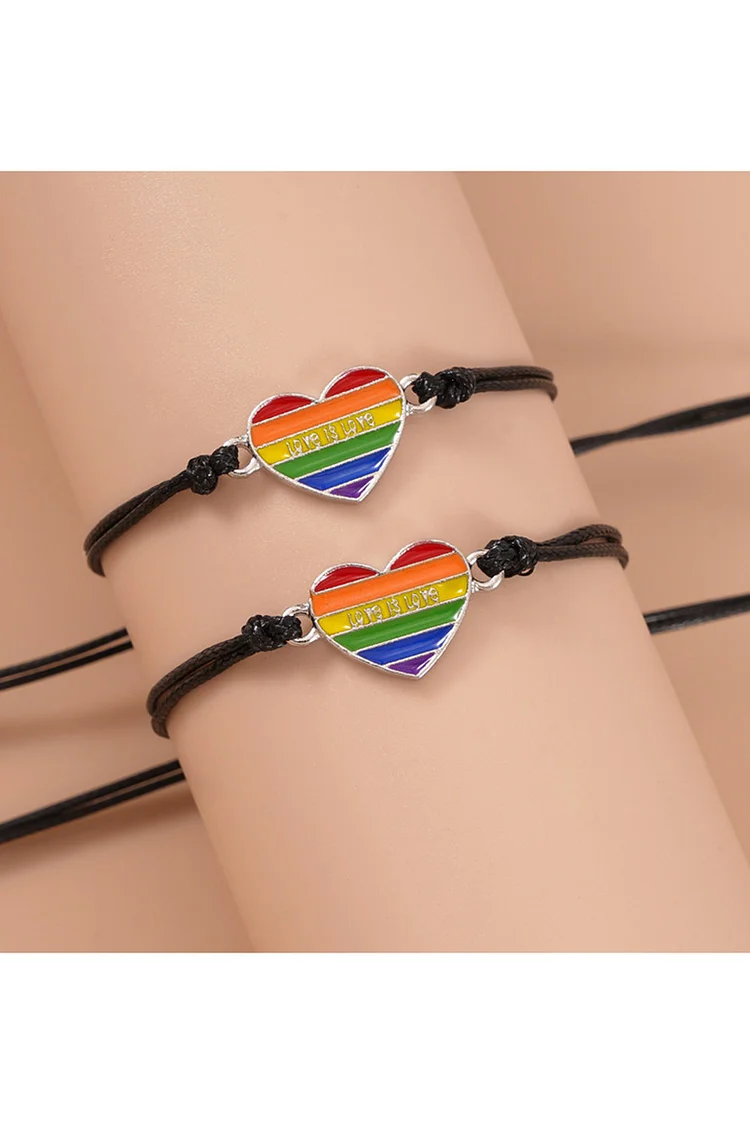 Rainbow Striped Metal Heart-Shaped Adjustable Bracelets