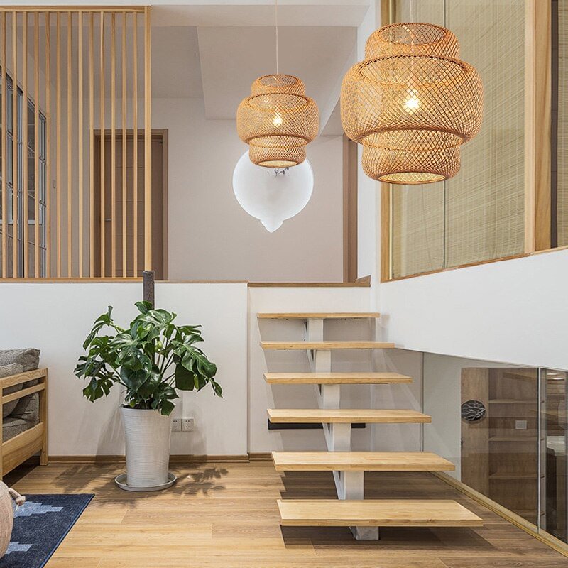 Chinese Rural Style Handmade Rattan Weaving Pendant Lights For Restaurant Cafe,Originality Bamboo Wrought Loft Hanging Lamp