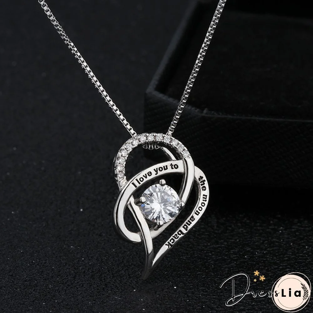 TO MY MOM- 925 Sterling Silver Crystal Heart Necklace