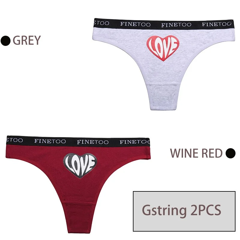 FINETOO 1/2PCS Women Cotton Underwear Love Sticker Letter M-XXL Panties + G-string Lingerie Female Pantys Girls Fashion Briefs
