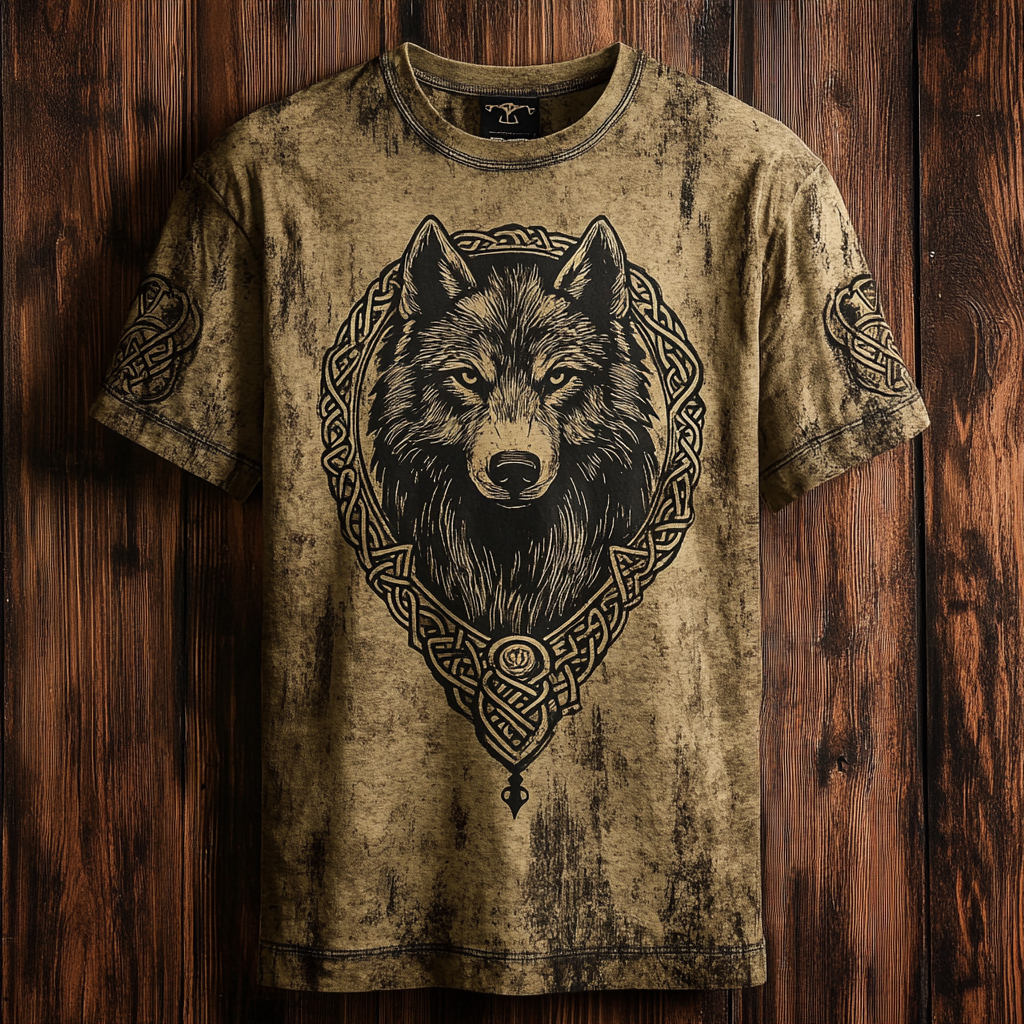 Men's Vintage Viking Totem Fenrir Wolf Knot T-Shirt