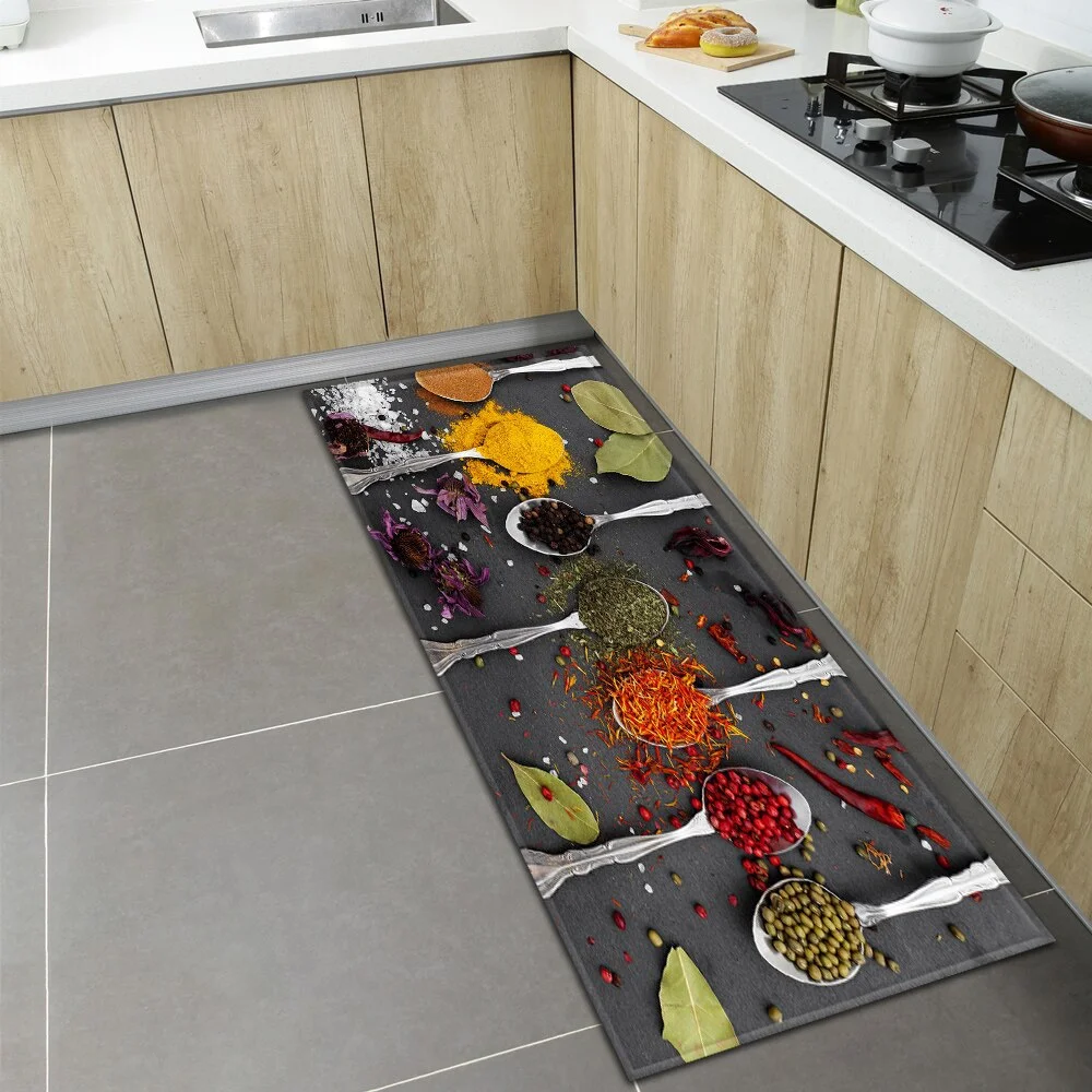 Spices Kitchen Mat Home Entrance Doormat Hallway Balcony Bathroom Anti-Slip Rug Bedroom Living Room Floor Decoration Long Carpet