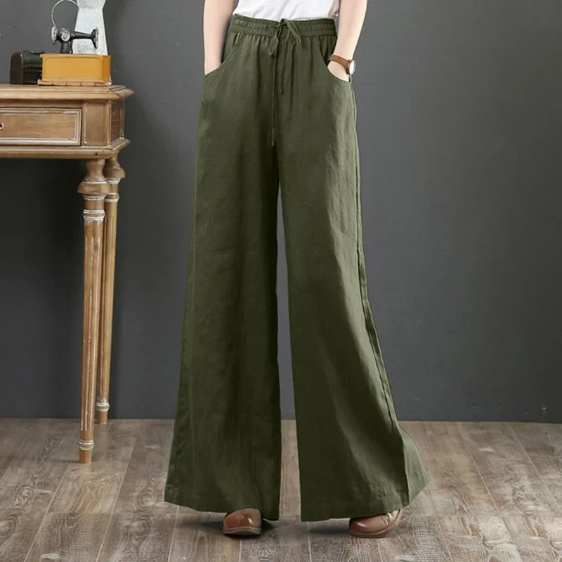 Vintage Summer Long Trousers Women Wide Leg Pants ZANZEA Casual Loose Pantalon High Waist Oversized Solid Harem Palazzo Turnip