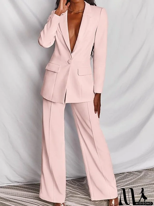Women's Blazer Office Suit Pants Sets Pants Business Black Yellow Office Daily Solid Color Shirt Collar S M L XL XXL