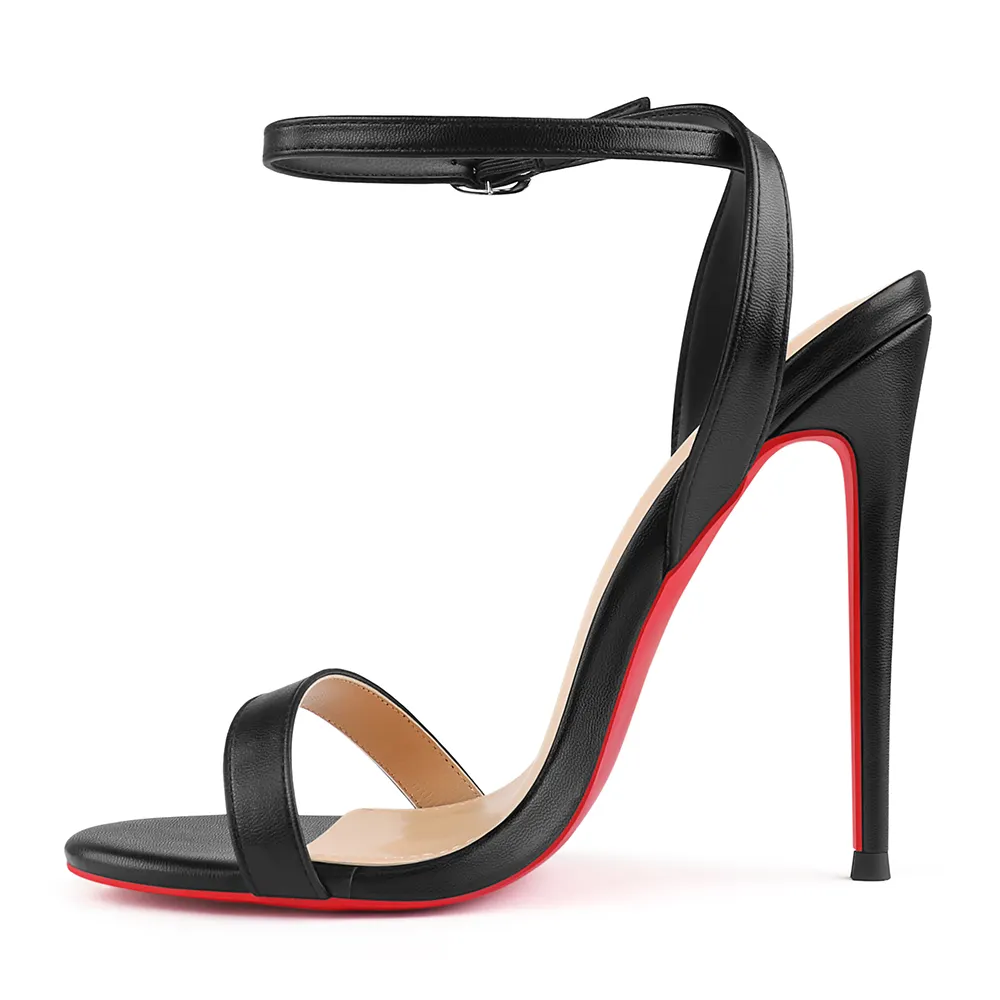 100mm/120mm Women's Sandals Round Open Toe Red Bottom Ankle Straps Matte Pumps