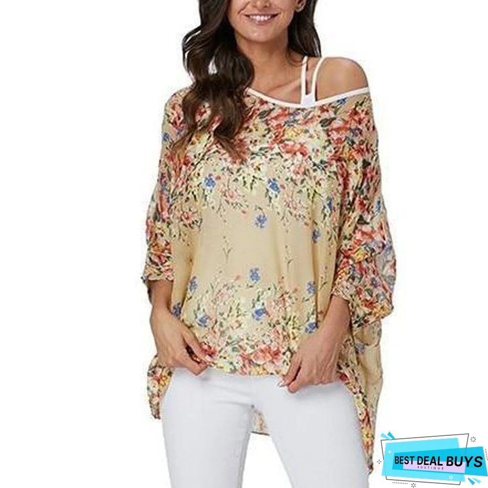 Plus Size Women Batwing Sleeve Casual Chiffon Tops Blouses