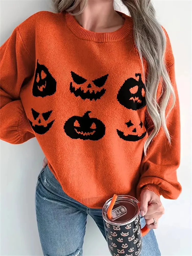 Pumpkin Emoji Halloween Women's Cozy Sweater